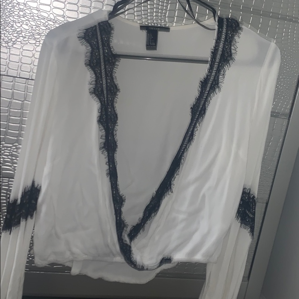 Forever 21 white blouse with black lace detailing